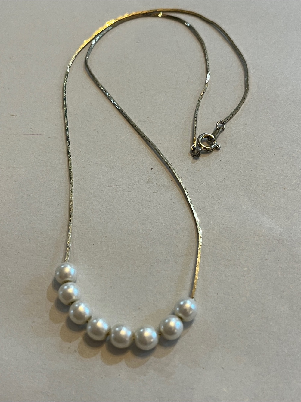 Vintage Sliding Faux Pearl Gold Tone Necklace